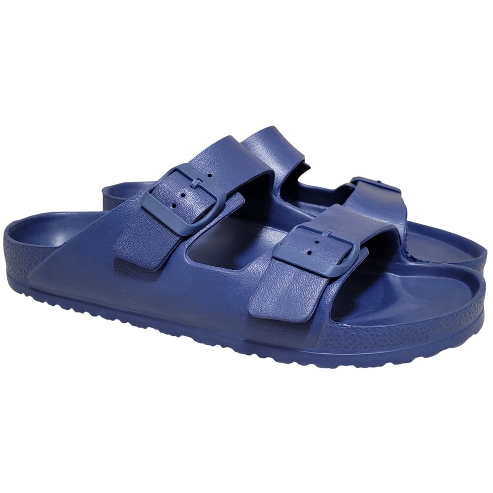 Sun + Stone Men Jude Double Strap Footbed Slide Sandals Size US 12 Navy Blue